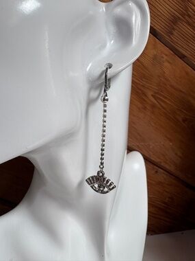 Silver Eye Charm Long Drop Earrings - Dangle Chain